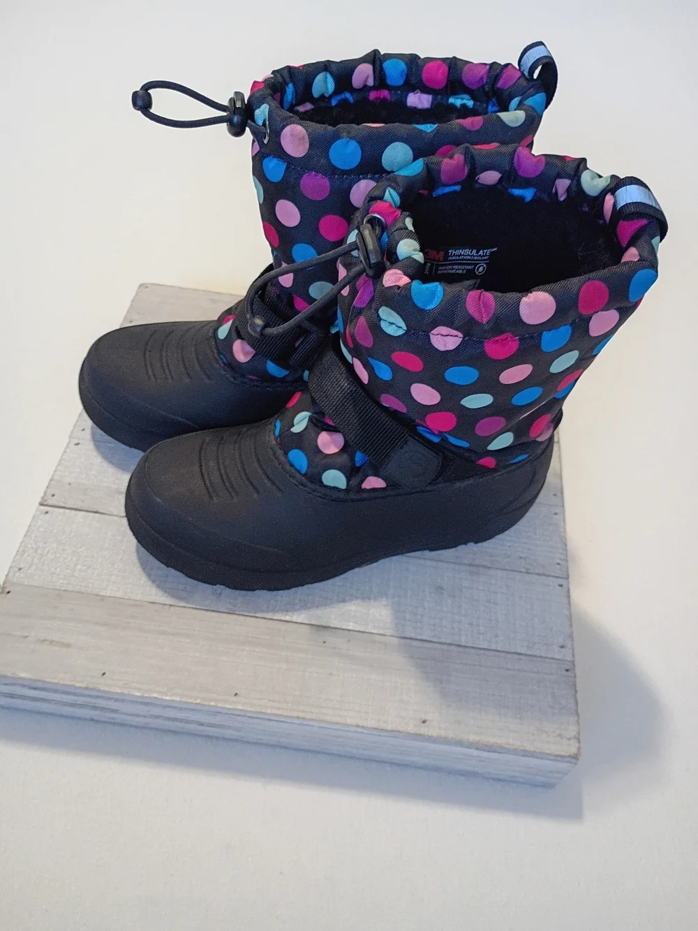 Northside Kids Size 2 Frosty Insulated Winter Snow Boots Black Polka Dot